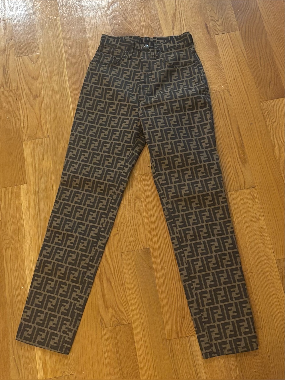Fendi Zucca Brown Monogram Vintage Slim Cut High Rise Jeans size 26